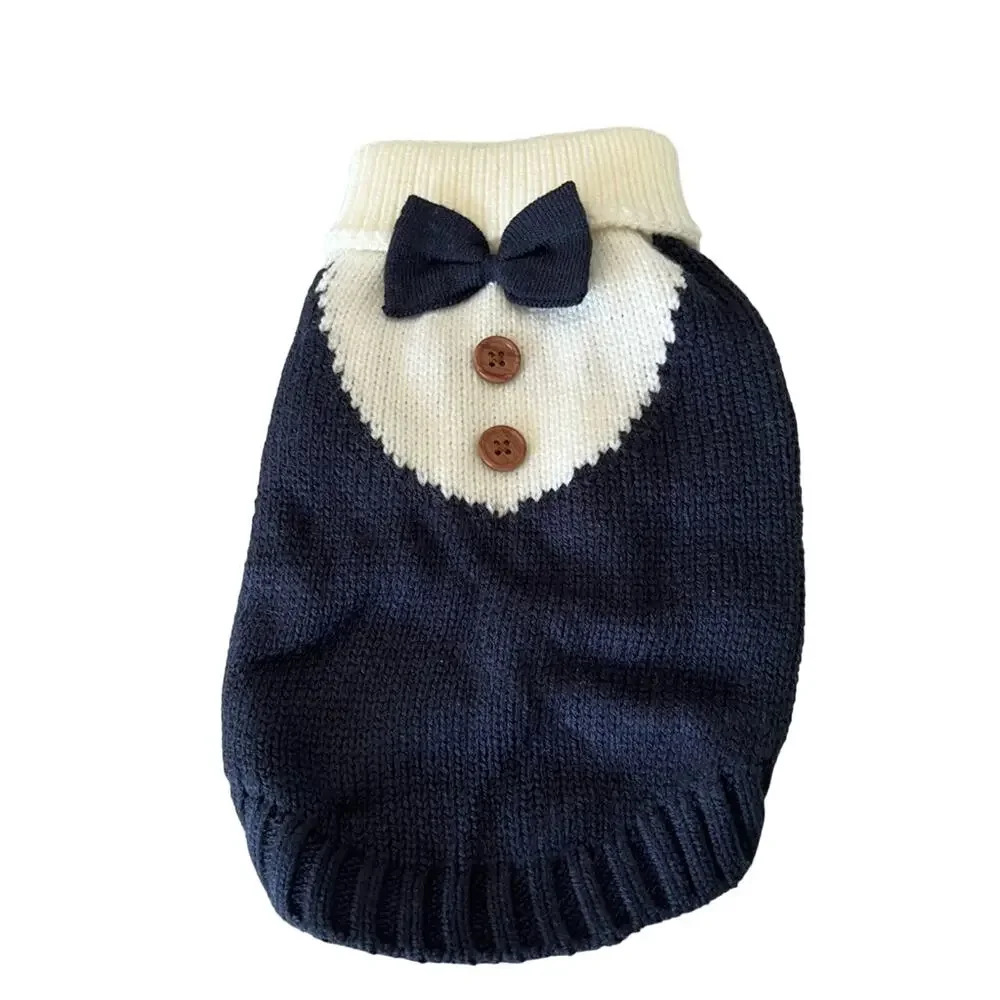Navy Blue & White Bow Tie Dog Sweater size S